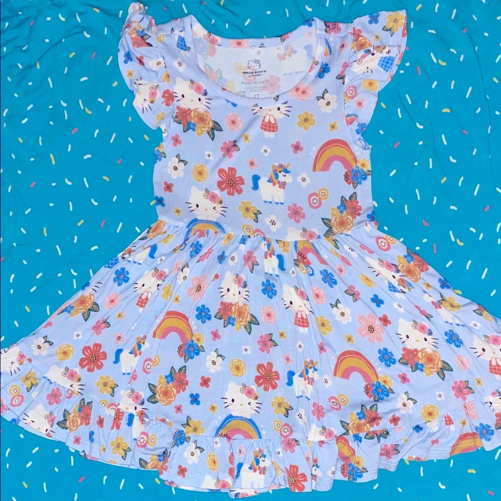 Posh Peanut Hello Kitty springtime blue ruffle twirl 2T